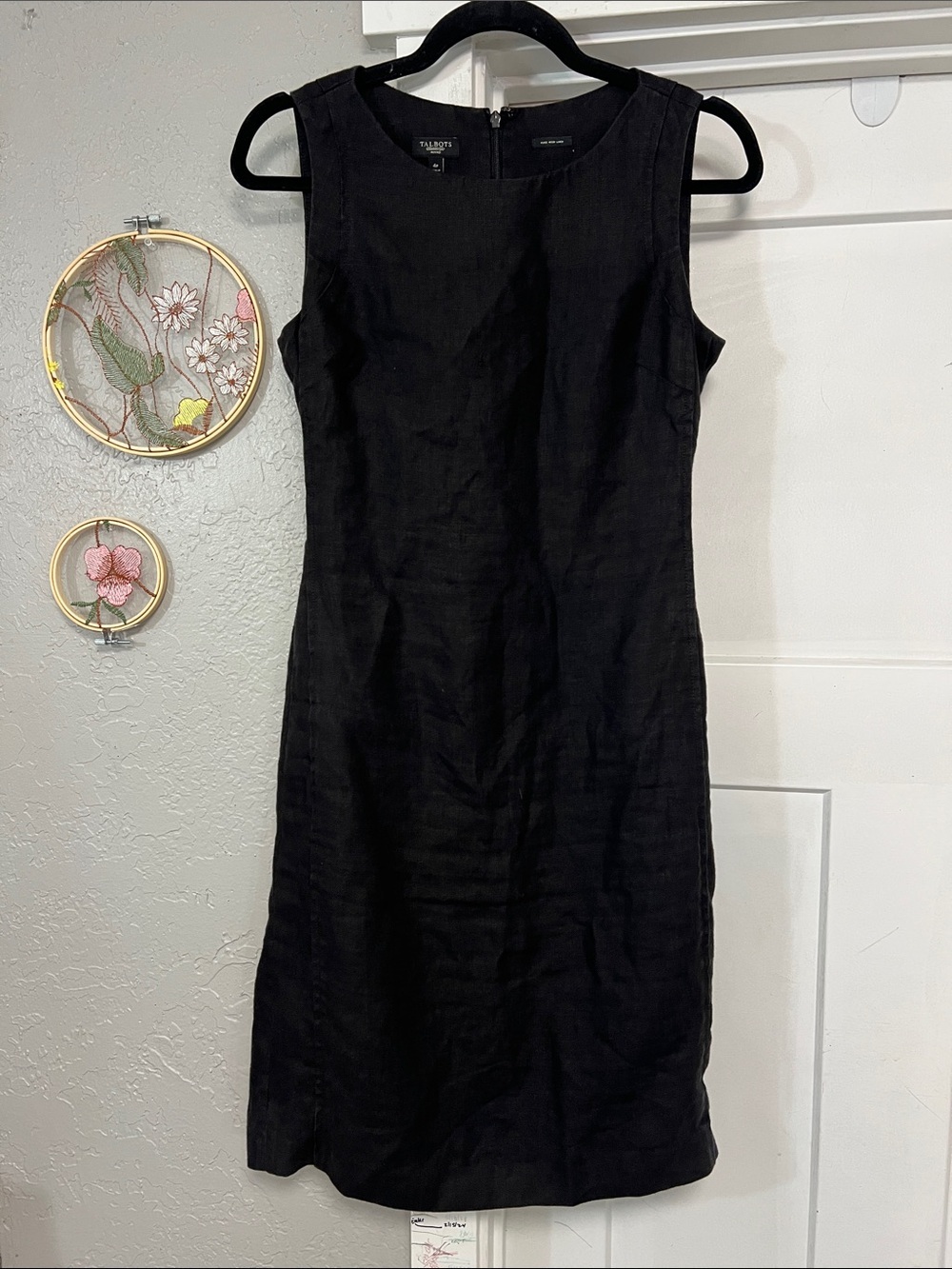 TALBOTS PETITES PURE IRISH LINEN BLACK SLEEVELESS MIDI DRESS SIZE 4P